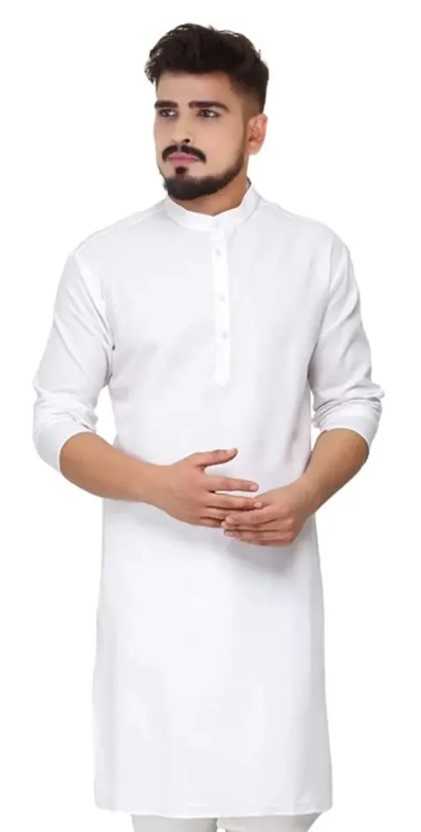 Cotton Blend White Plain Kurta